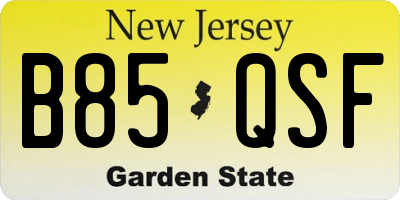 NJ license plate B85QSF