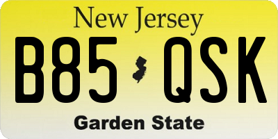 NJ license plate B85QSK