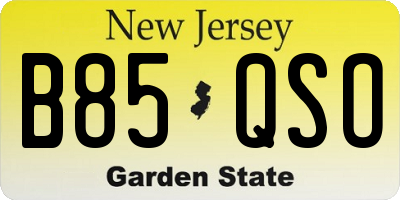 NJ license plate B85QSO
