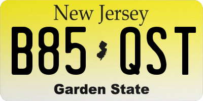 NJ license plate B85QST