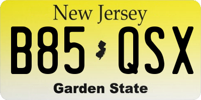 NJ license plate B85QSX