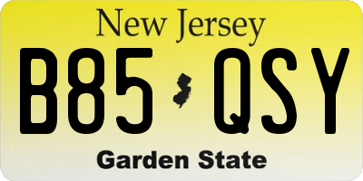 NJ license plate B85QSY