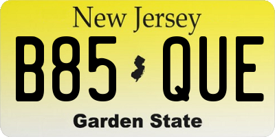 NJ license plate B85QUE