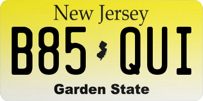 NJ license plate B85QUI