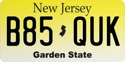 NJ license plate B85QUK