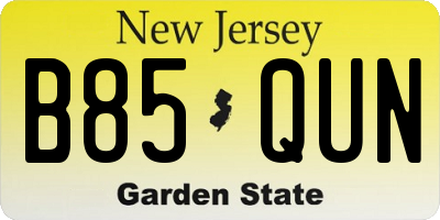 NJ license plate B85QUN