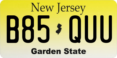 NJ license plate B85QUU