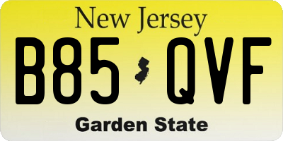NJ license plate B85QVF