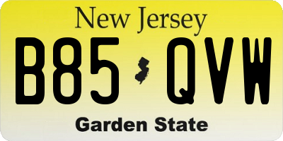 NJ license plate B85QVW