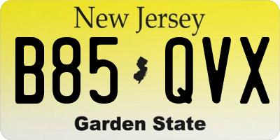 NJ license plate B85QVX