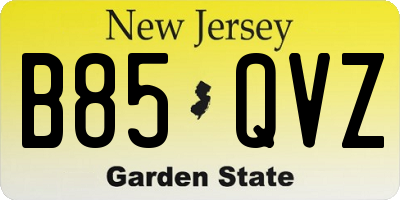 NJ license plate B85QVZ