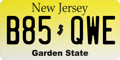 NJ license plate B85QWE