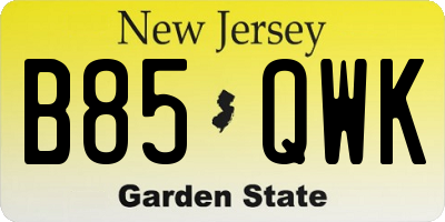 NJ license plate B85QWK