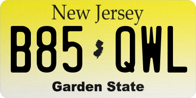 NJ license plate B85QWL
