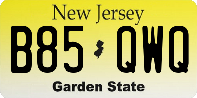 NJ license plate B85QWQ
