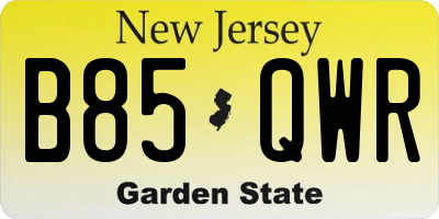 NJ license plate B85QWR