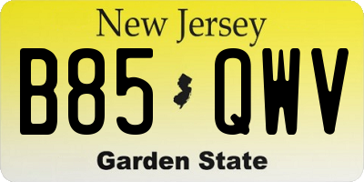 NJ license plate B85QWV