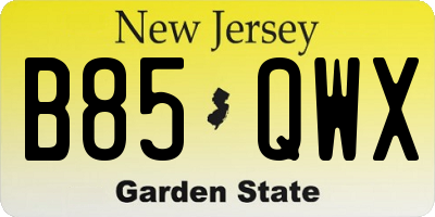 NJ license plate B85QWX