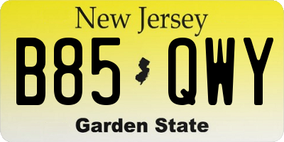 NJ license plate B85QWY