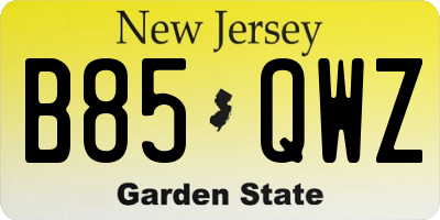 NJ license plate B85QWZ