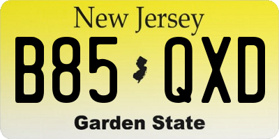 NJ license plate B85QXD