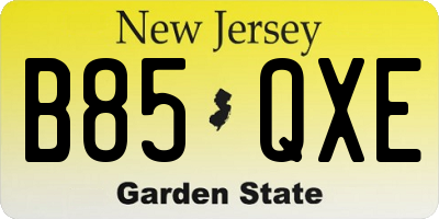 NJ license plate B85QXE