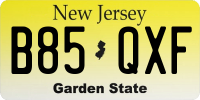 NJ license plate B85QXF