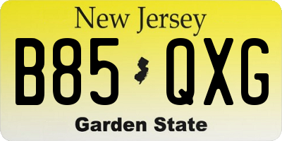 NJ license plate B85QXG