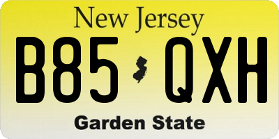 NJ license plate B85QXH