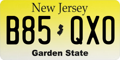 NJ license plate B85QXO