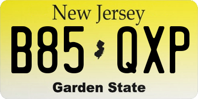 NJ license plate B85QXP
