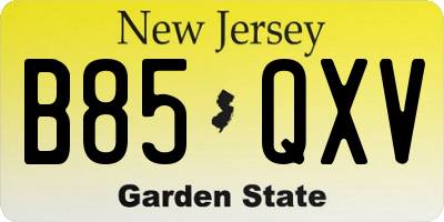 NJ license plate B85QXV