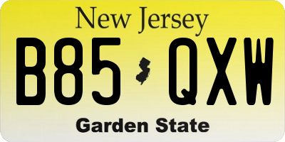 NJ license plate B85QXW