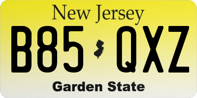 NJ license plate B85QXZ