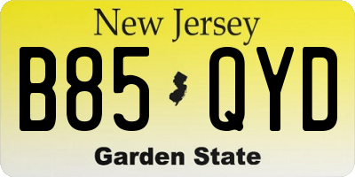 NJ license plate B85QYD