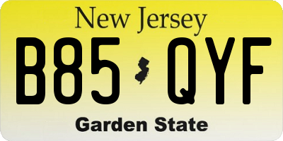 NJ license plate B85QYF