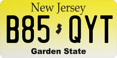 NJ license plate B85QYT