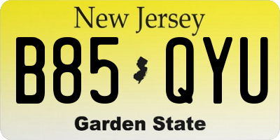 NJ license plate B85QYU