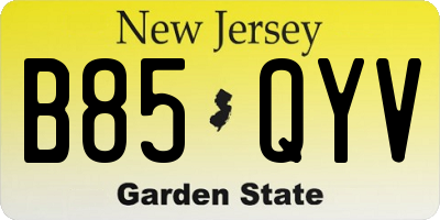 NJ license plate B85QYV