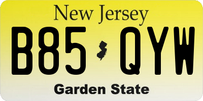 NJ license plate B85QYW