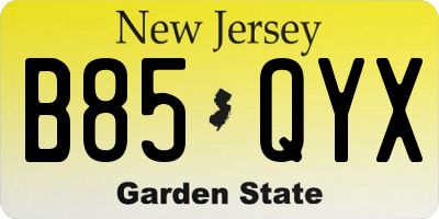 NJ license plate B85QYX