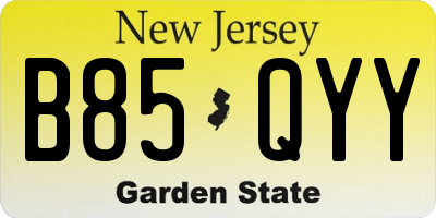NJ license plate B85QYY