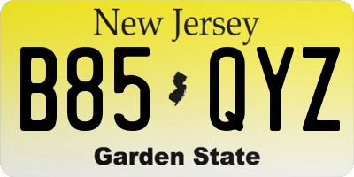 NJ license plate B85QYZ