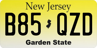 NJ license plate B85QZD
