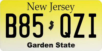 NJ license plate B85QZI
