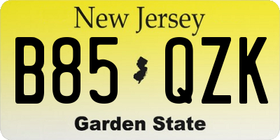 NJ license plate B85QZK