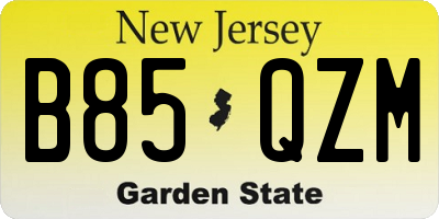 NJ license plate B85QZM
