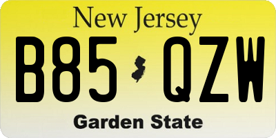 NJ license plate B85QZW