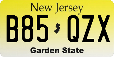 NJ license plate B85QZX