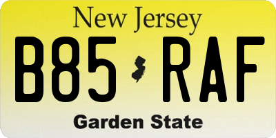 NJ license plate B85RAF